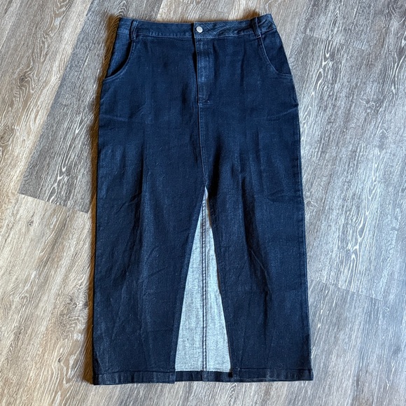 NWT Woman’s XL Cupshe Dark Blue Denim Maxi/Midi Skirt Front Slit Classy Casual - Picture 1 of 8